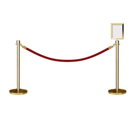 Stanchion Post And Rope Kit Pol.Brass,2CrownTop 1RedRope 8.5x11V Sign